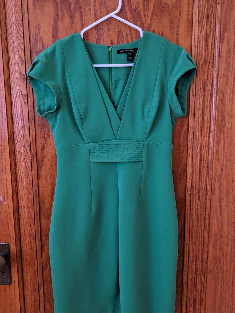 Green V-Neck Cap-Sleeve Women’s Dress
